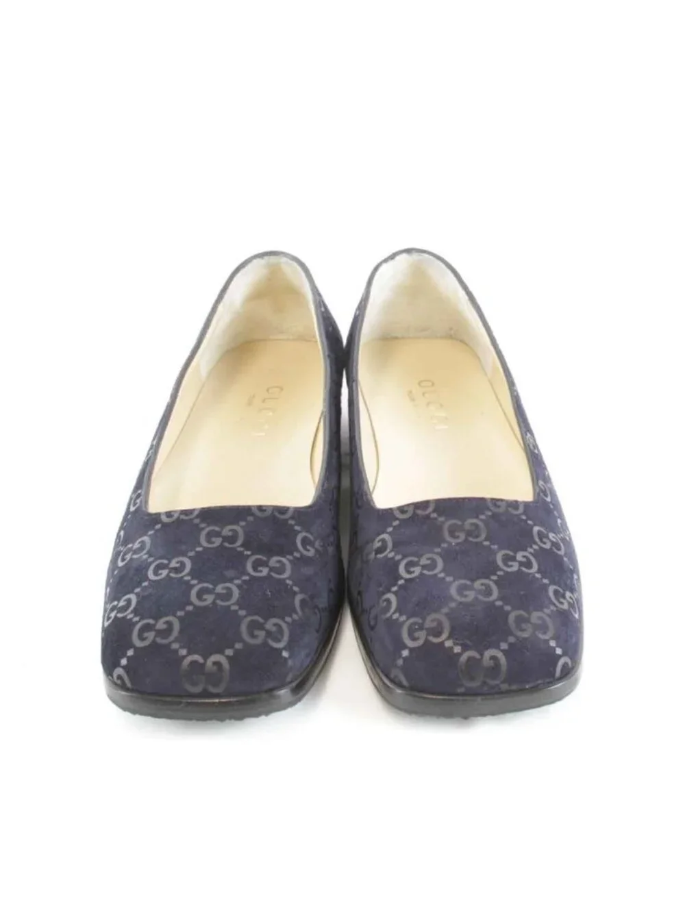 Gucci GG Suede Pumps 34.5 Navy Heel